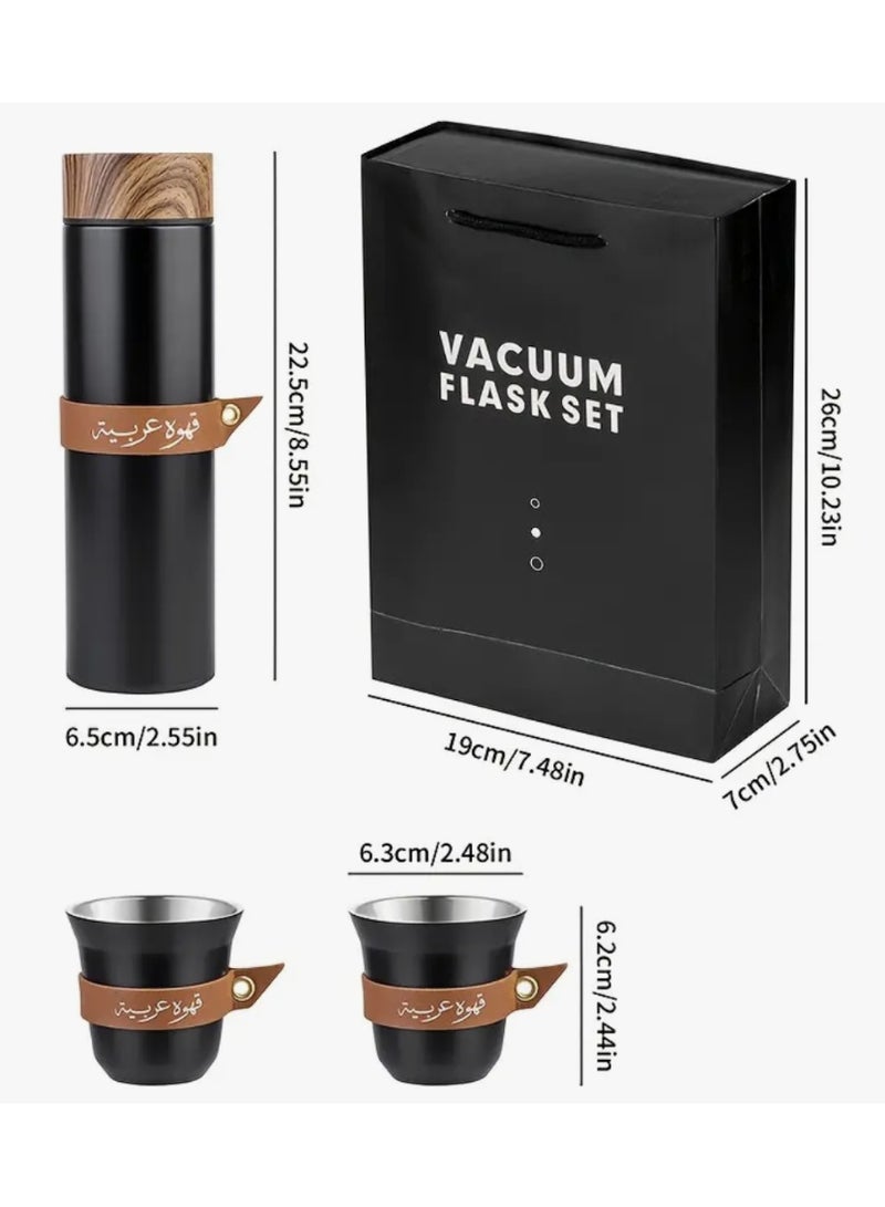 Arabic Coffee Thermos with 2 Cups Set,Coffee Travel Mug Spill Proof with Lid, Vacuum Thermal Cup Leakproof 500ML- Gift Box Included(Black) - Image 4